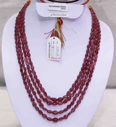 An image of 4 line Ruby Necklace (GF Ruby Oval Beads) or Manik Maniya