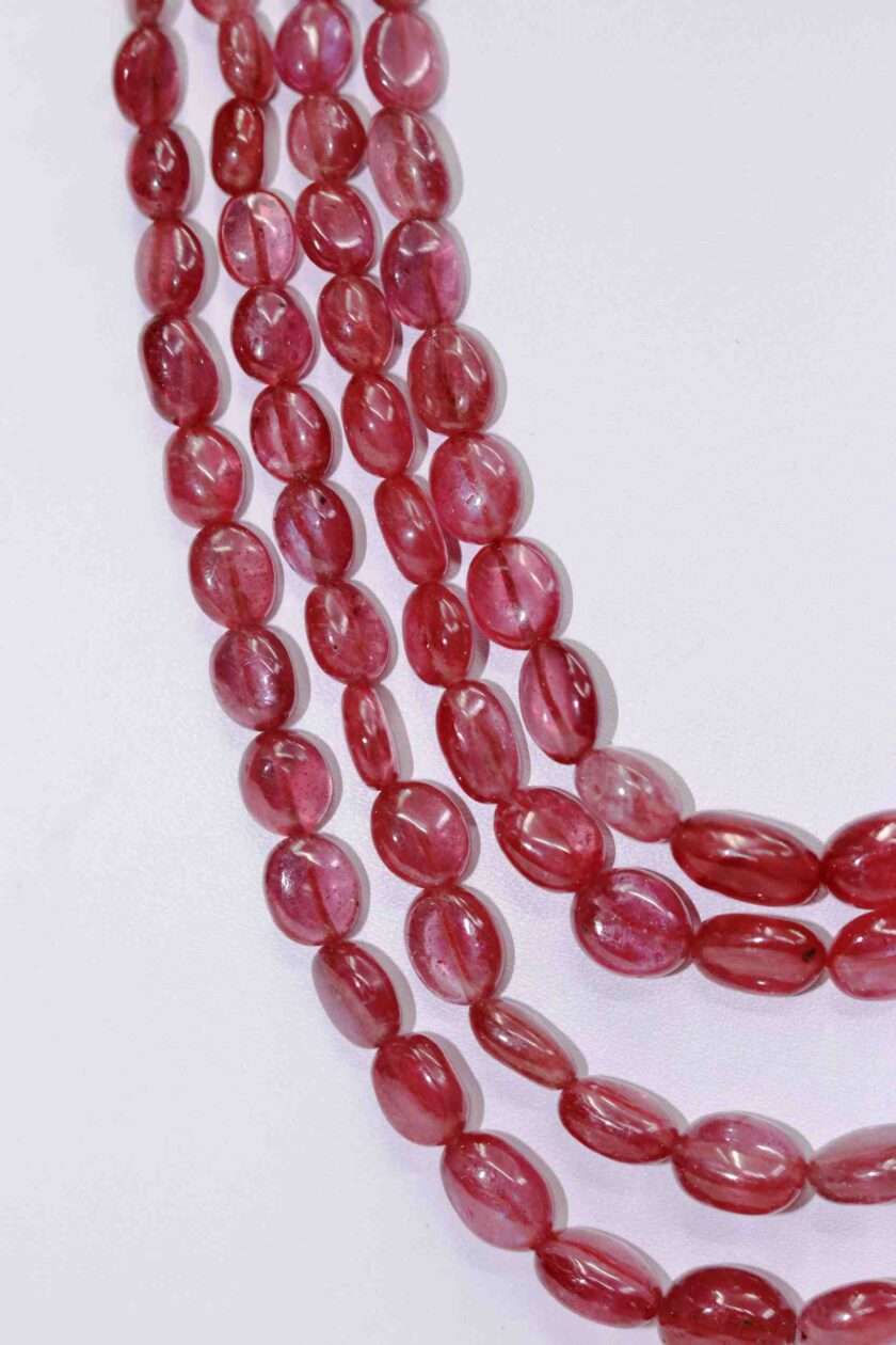 An image of 4 line GF Ruby Oval Beads Necklace or Manik Maniya