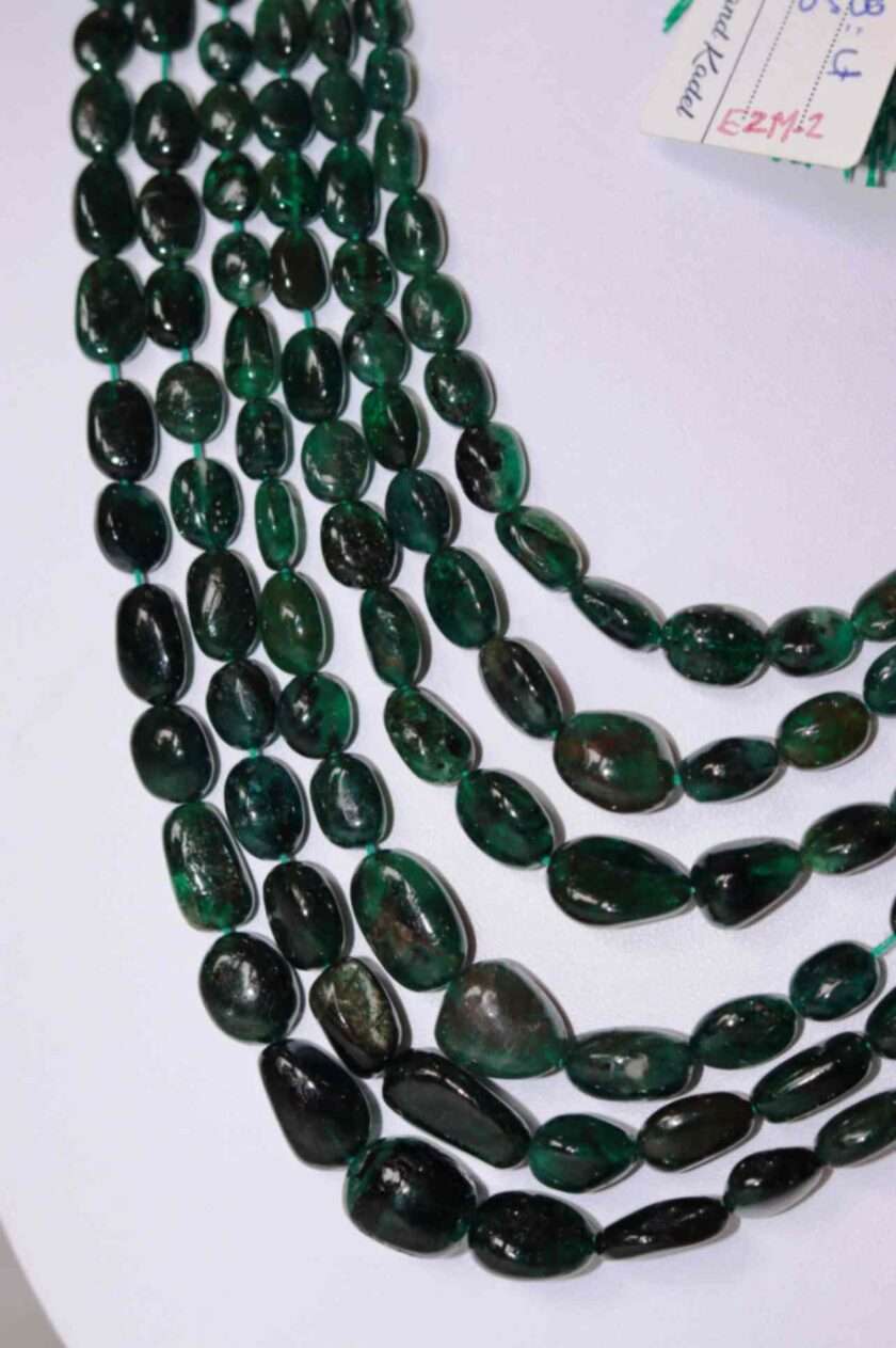 An image of 6 strings Emerald Necklace (Oval Beads of Zambian Emerald Gemstones) or Zambian Panna Maniya Mala