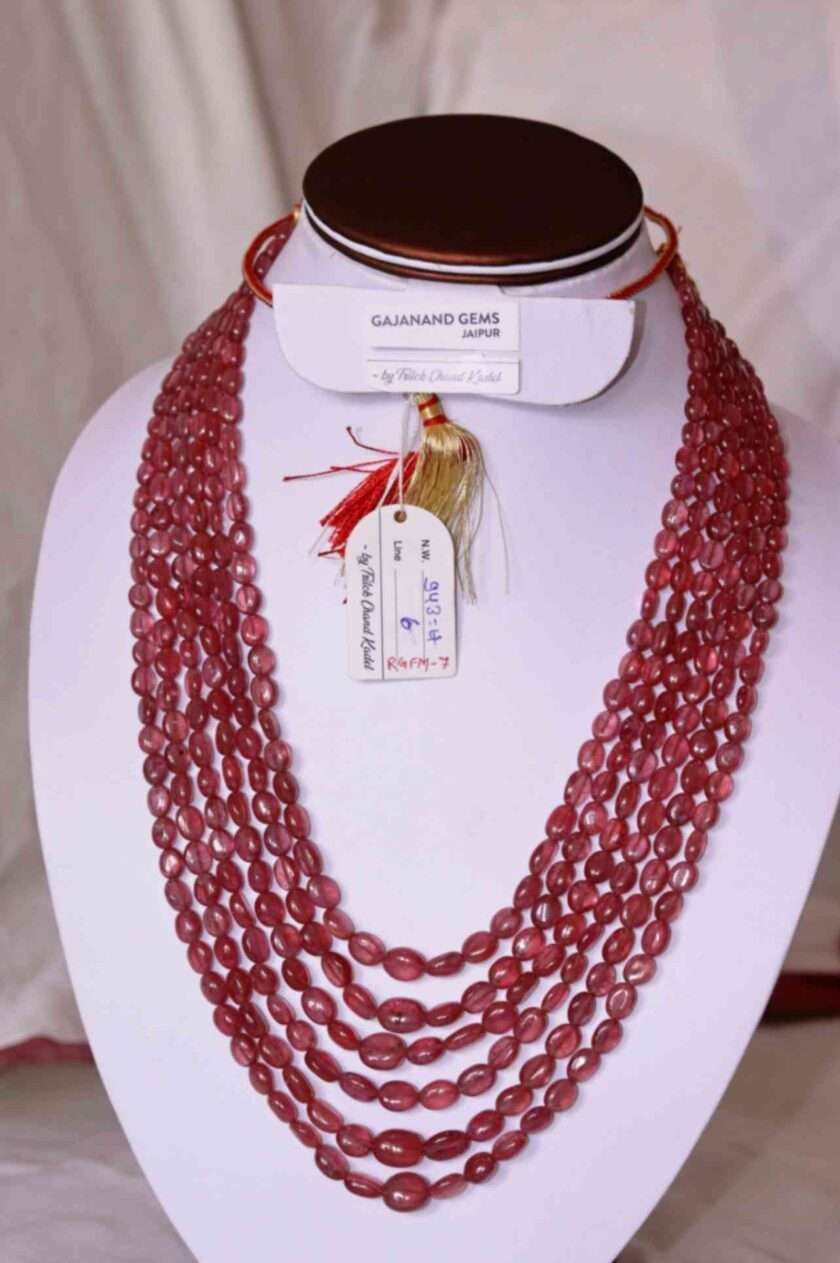 An image of 6 line GF Ruby Necklace (Ruby Oval Beads) or Manik Maniya