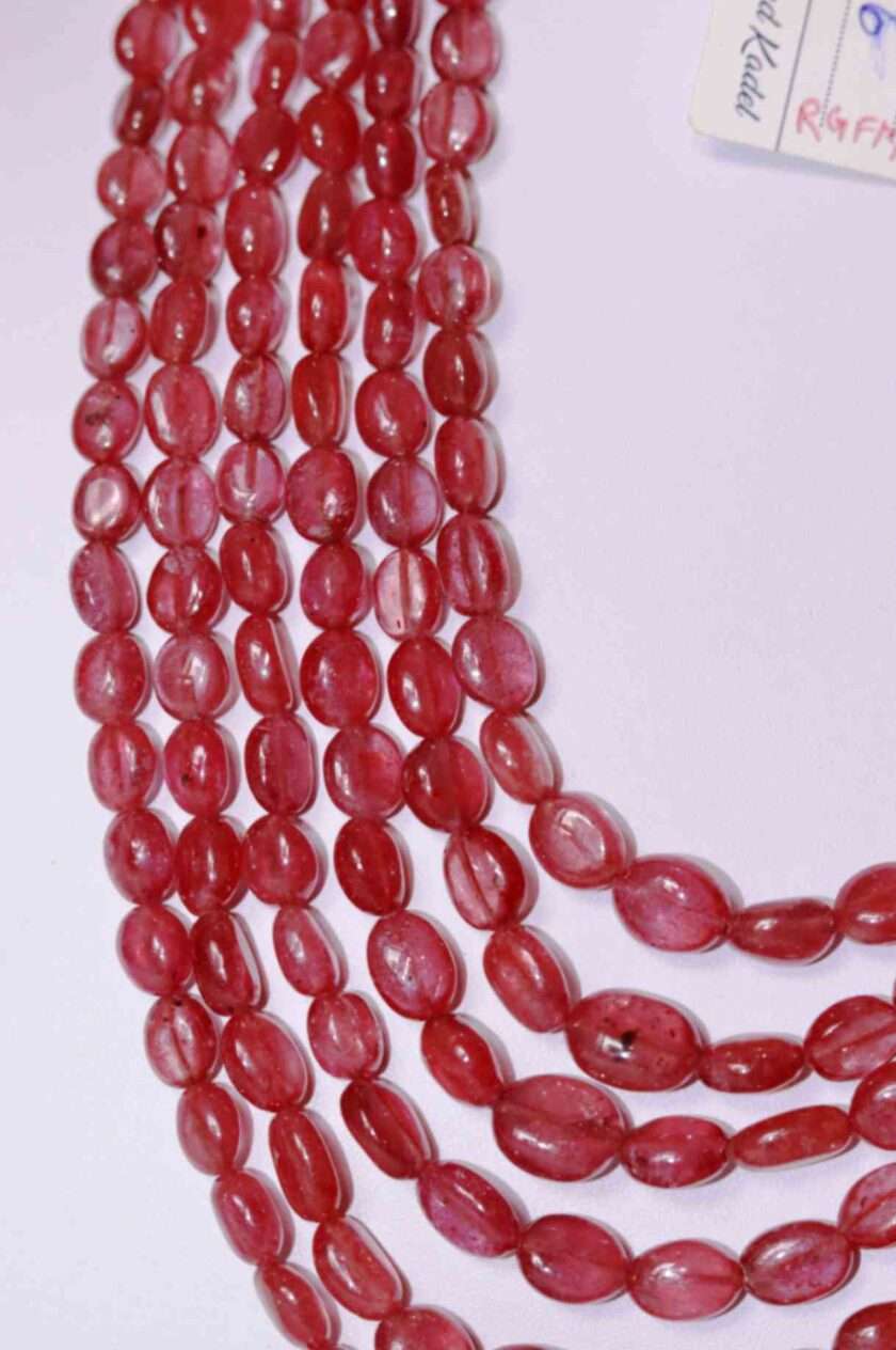 An image of 6 line GF Ruby Necklace (Ruby Oval Beads) or Manik Maniya