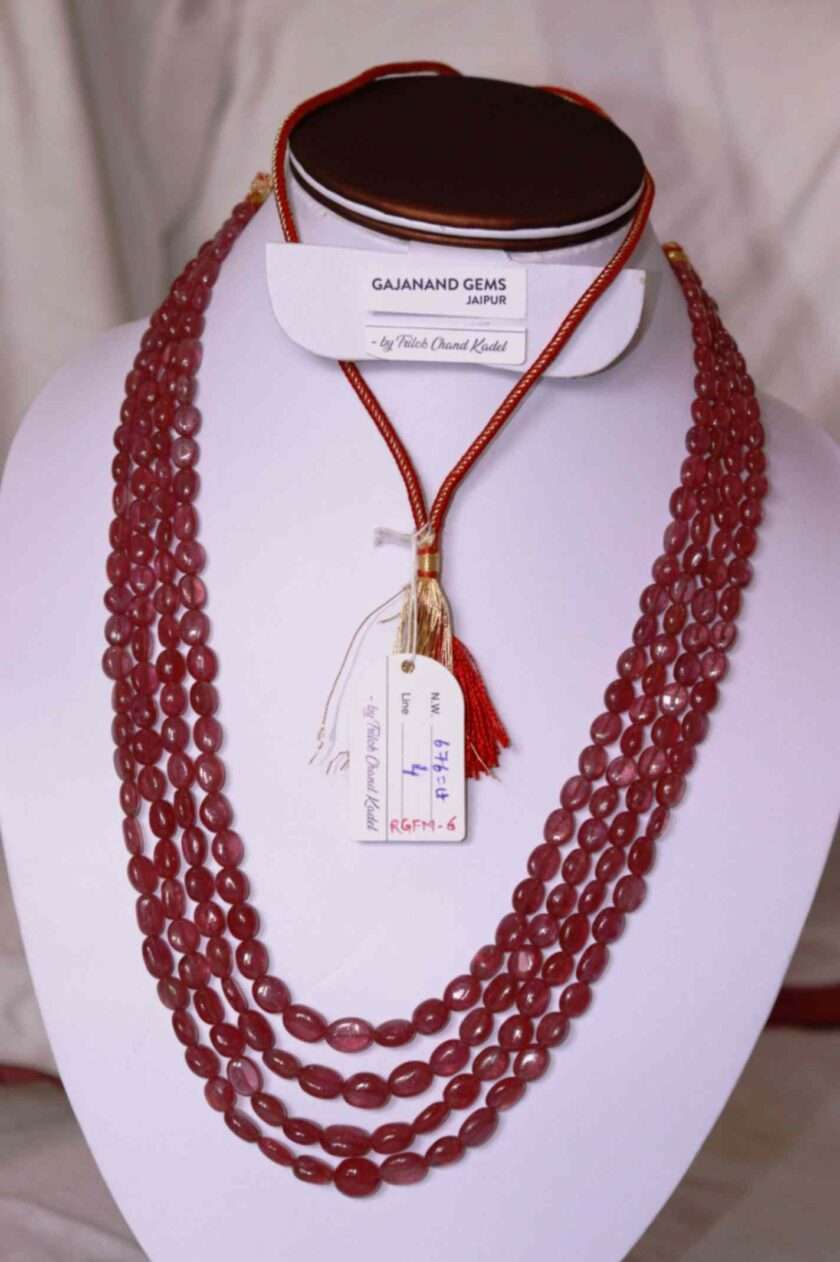 An image of 4 line Ruby Necklace (GF Ruby Oval Beads) or Manik Maniya