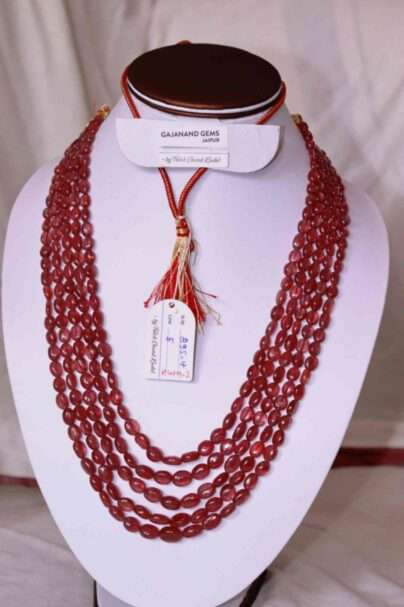 An image of 5 line Ruby Necklace (GF Ruby Oval Beads) or Manik Maniya