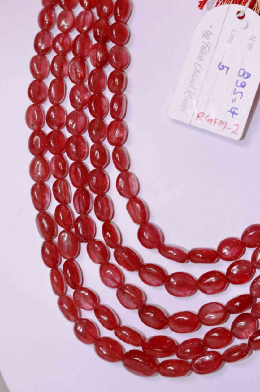 An image of 5 line Ruby Necklace (GF Ruby Oval Beads) or Manik Maniya