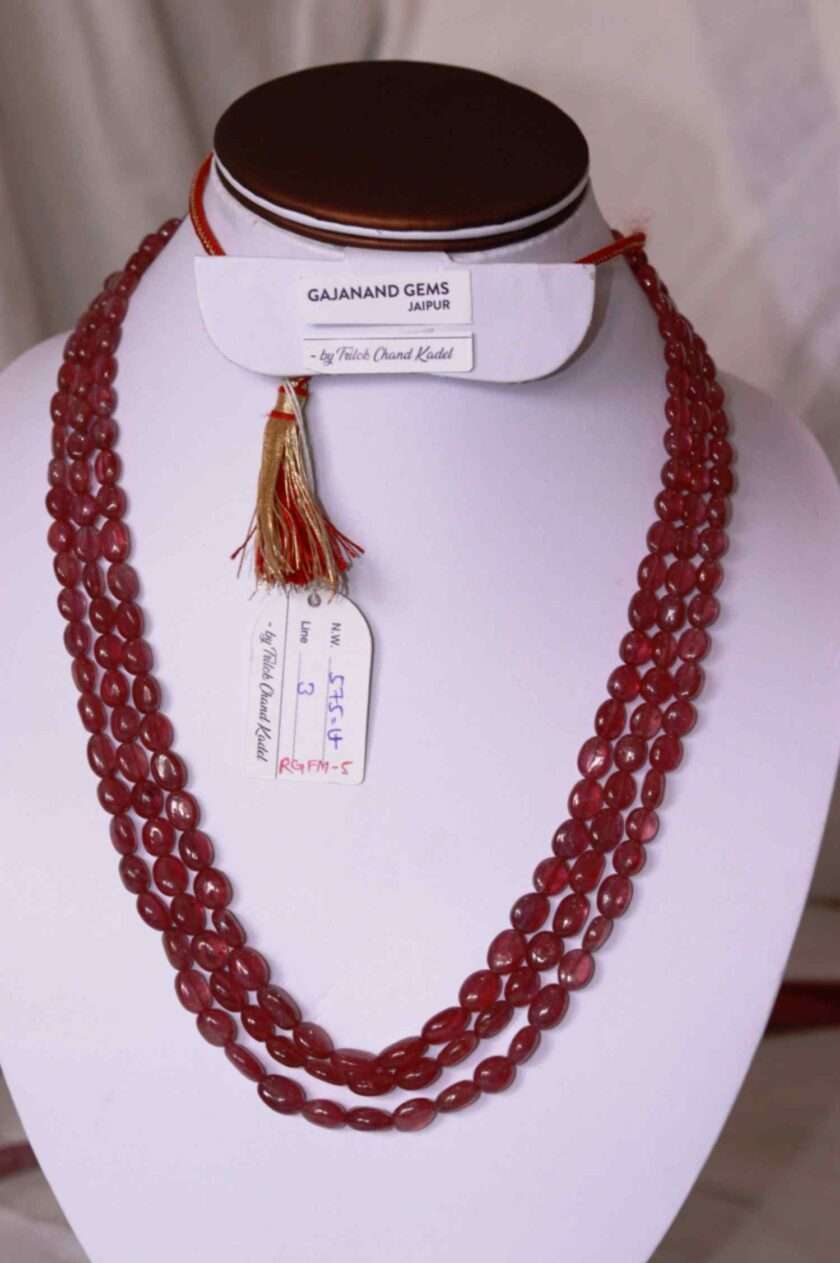 An image of 3 line Ruby Necklace (GF Ruby Oval Beads) or Manik Maniya